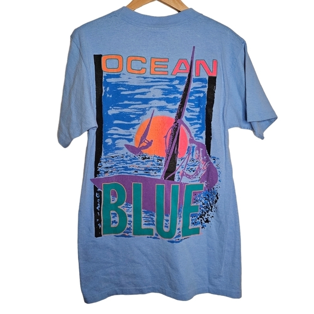 Vintage Ocean Blue Single Stitch Kite Boarding s Heavy Tee Shirt Size Medium USA